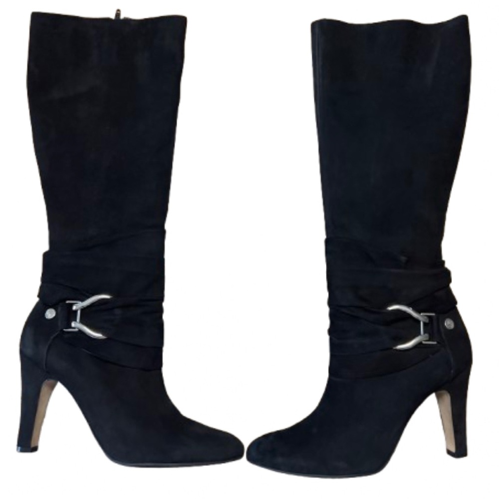 Antonio Melani Suede Women's Knee High Tall Boots Zippered Black Buckle Size 10M